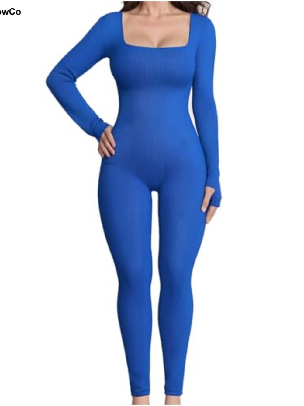 Women Seamless Ribbed Jumpsuit Long Sleeve One Piece Yoga Romper